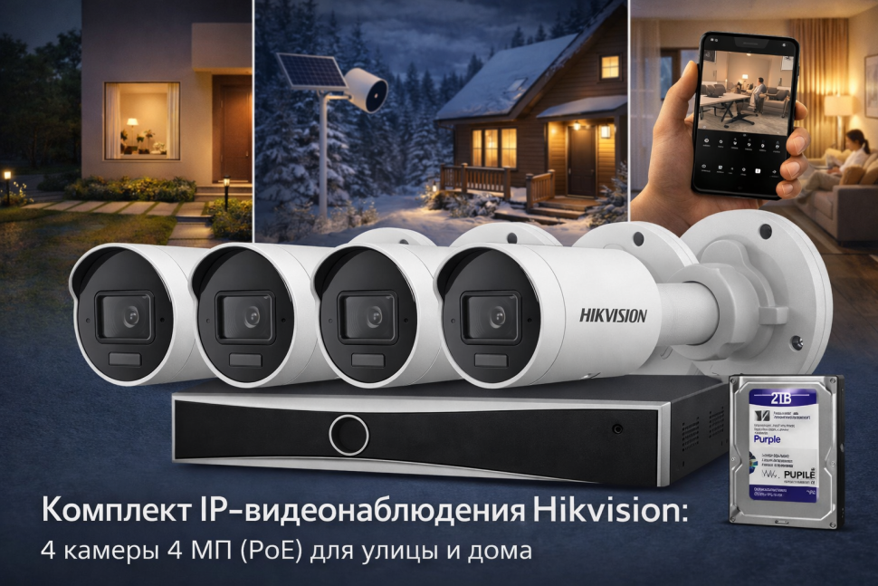 Hikvision Видеонаблюдение для парковки — 4 камеры (оптимум)